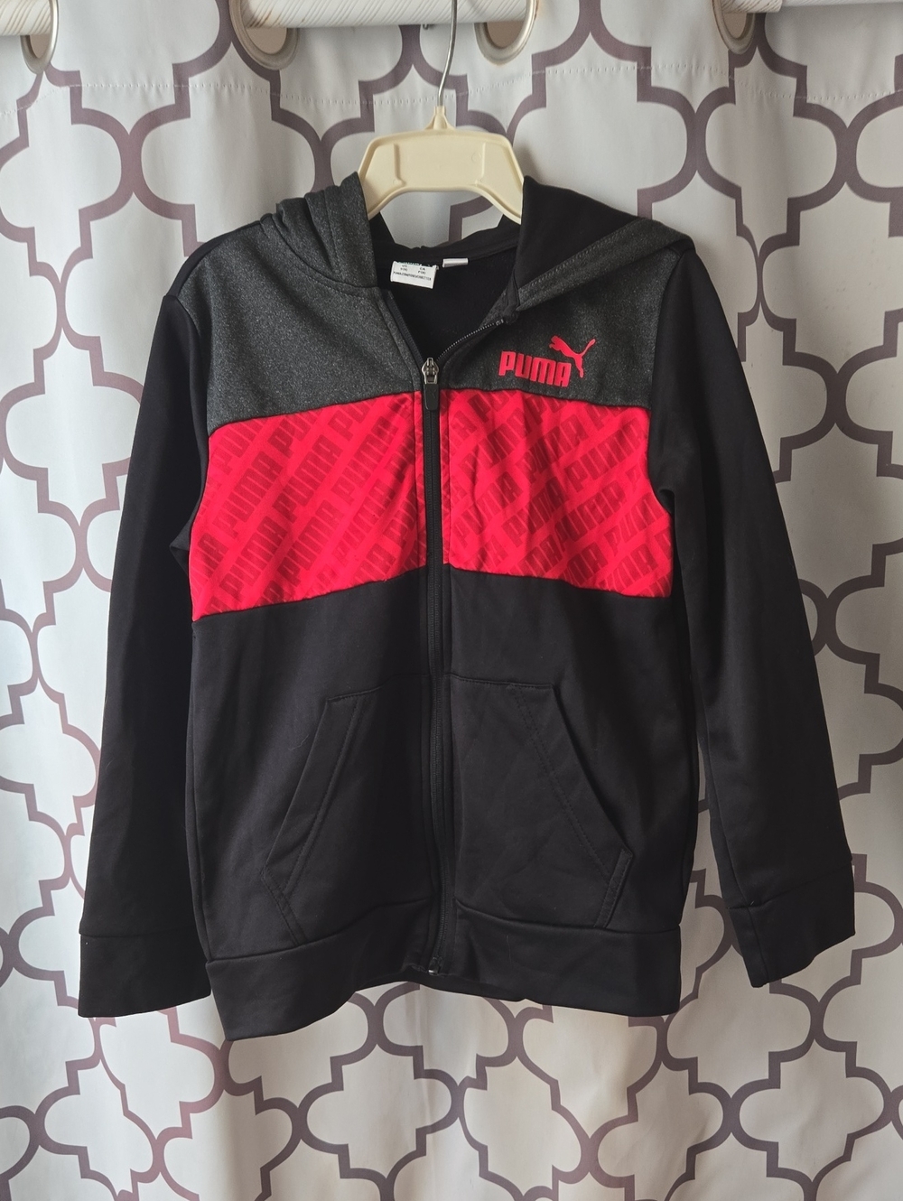 Puma Kids Black and Red Zip-Up Hoodie